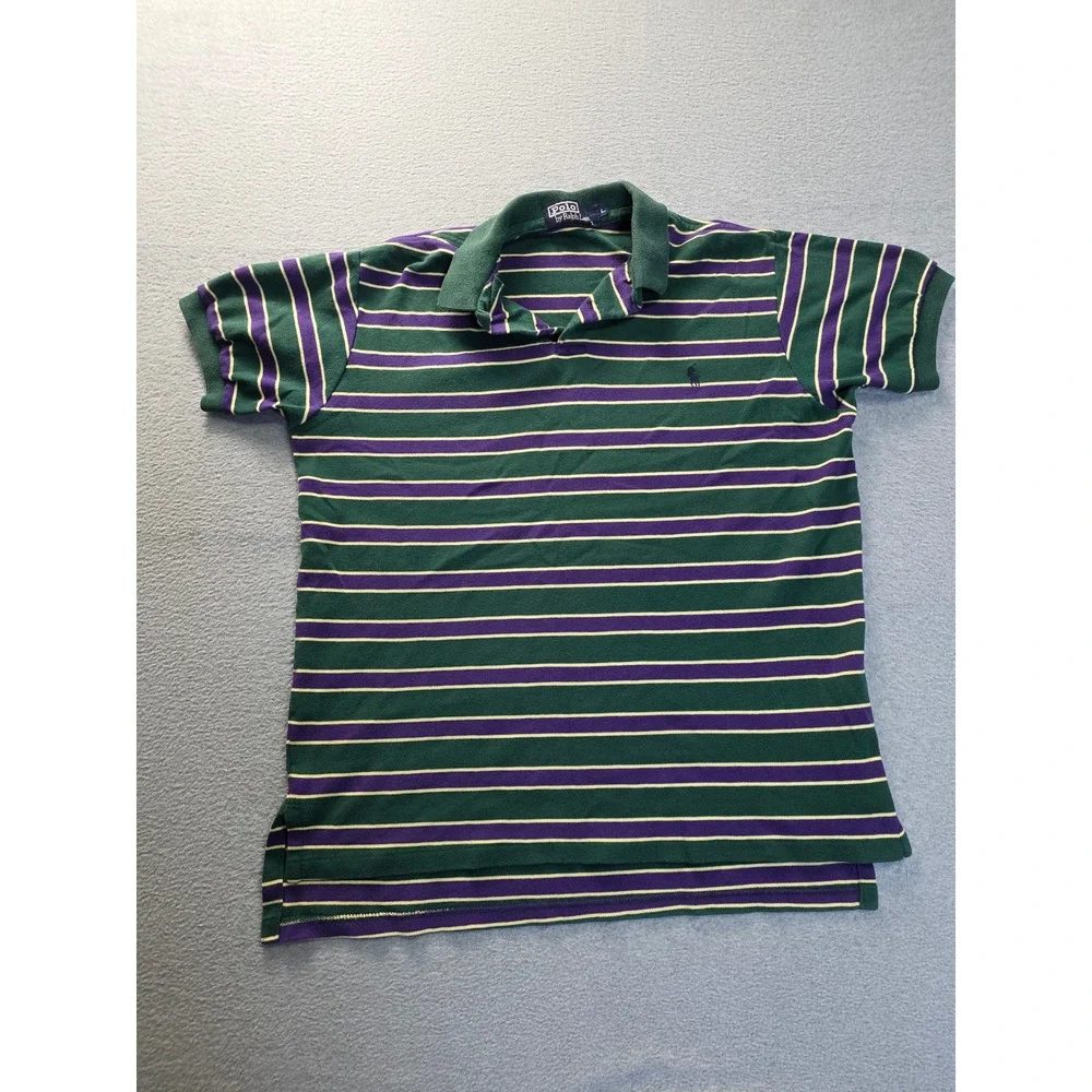 Polo Ralph Lauren Mens Striped Polo Shirt Green Purple Yellow‎ Size L S/S